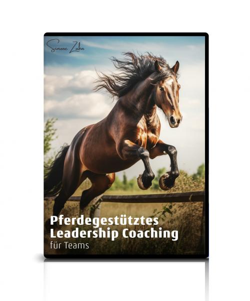 Pferdegestütztes Leadership Coaching mit Covermotiv, welches ein springendes Pferd zeigt.